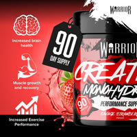 Warrior Flavoured Creatine Monohydrate Powder 300g (90 Servings) – Creatine Powder Drink, Creatine for Performance, Strength & Recovery (Not Creatine Gummies or Tablets) – Savage Strawberry