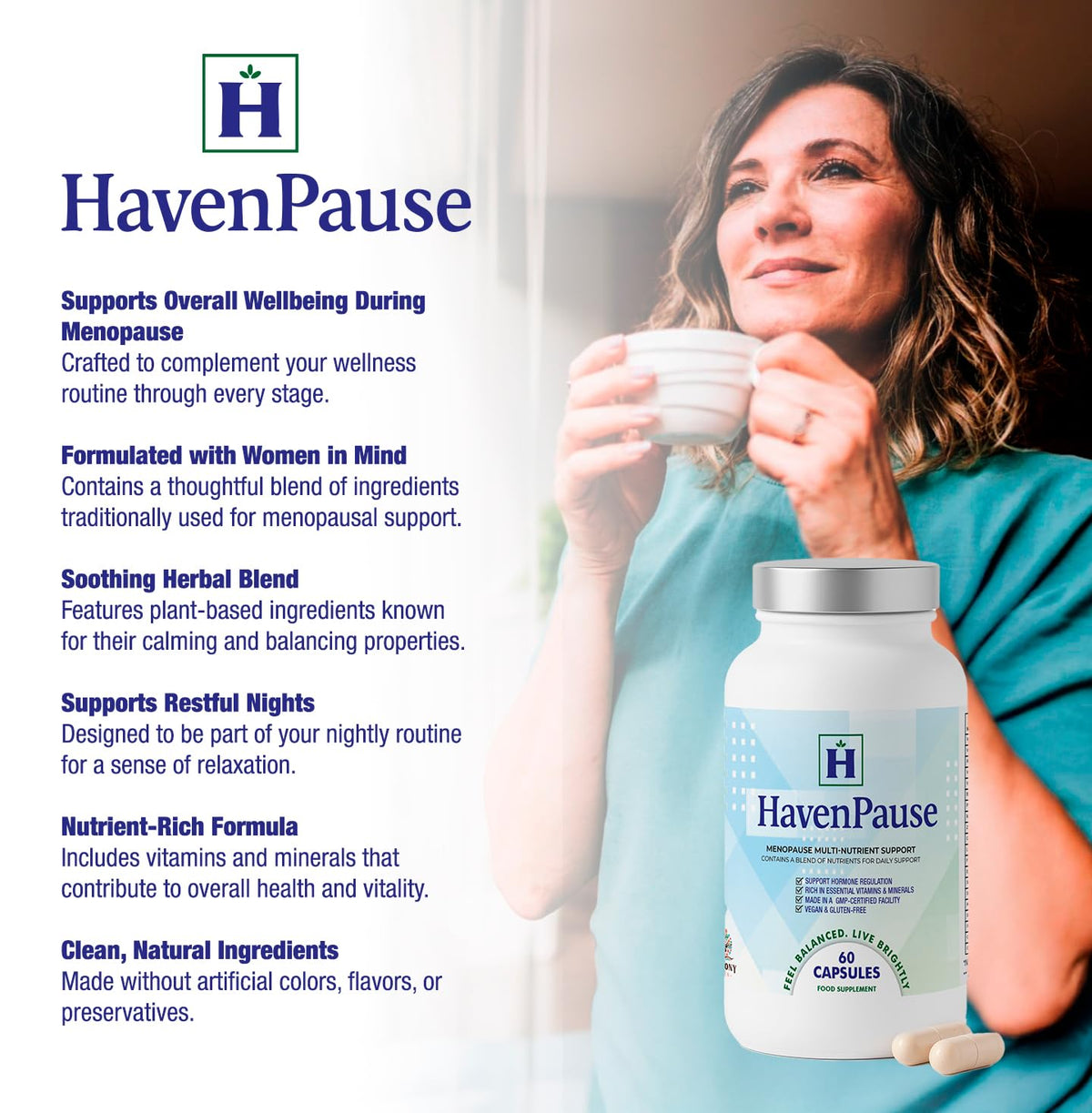 HavenPause Menopause Relief Supplement by Harmony Haven – Multi-Nutrient Natural Hot Flash & Night Sweat Support – Balance for Women – 1 Month Supply - Vegan Friendly