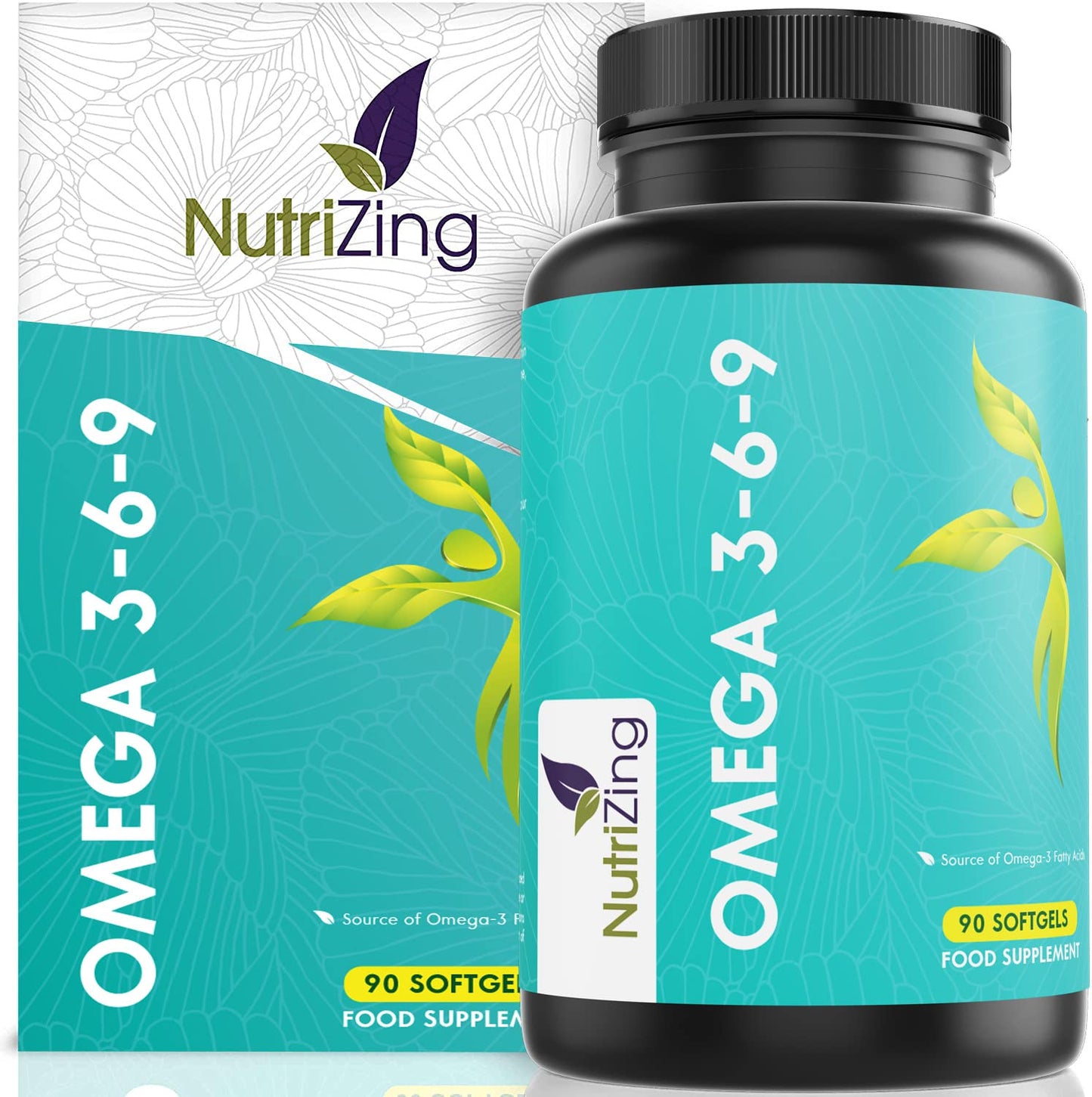 Omega 3 6 9 Triple Strength Fish Oil + Flaxseed Oil & Sunflower Oil - EPA & DHA - High Strength 1000mg - Made in The UK - Omega369 in one softgel by NutriZing - Potent Essential Fatty Acids