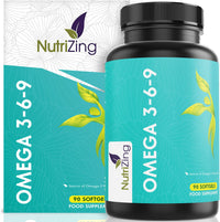 Omega 3 6 9 Triple Strength Fish Oil + Flaxseed Oil & Sunflower Oil - EPA & DHA - High Strength 1000mg - Made in The UK - Omega369 in one softgel by NutriZing - Potent Essential Fatty Acids