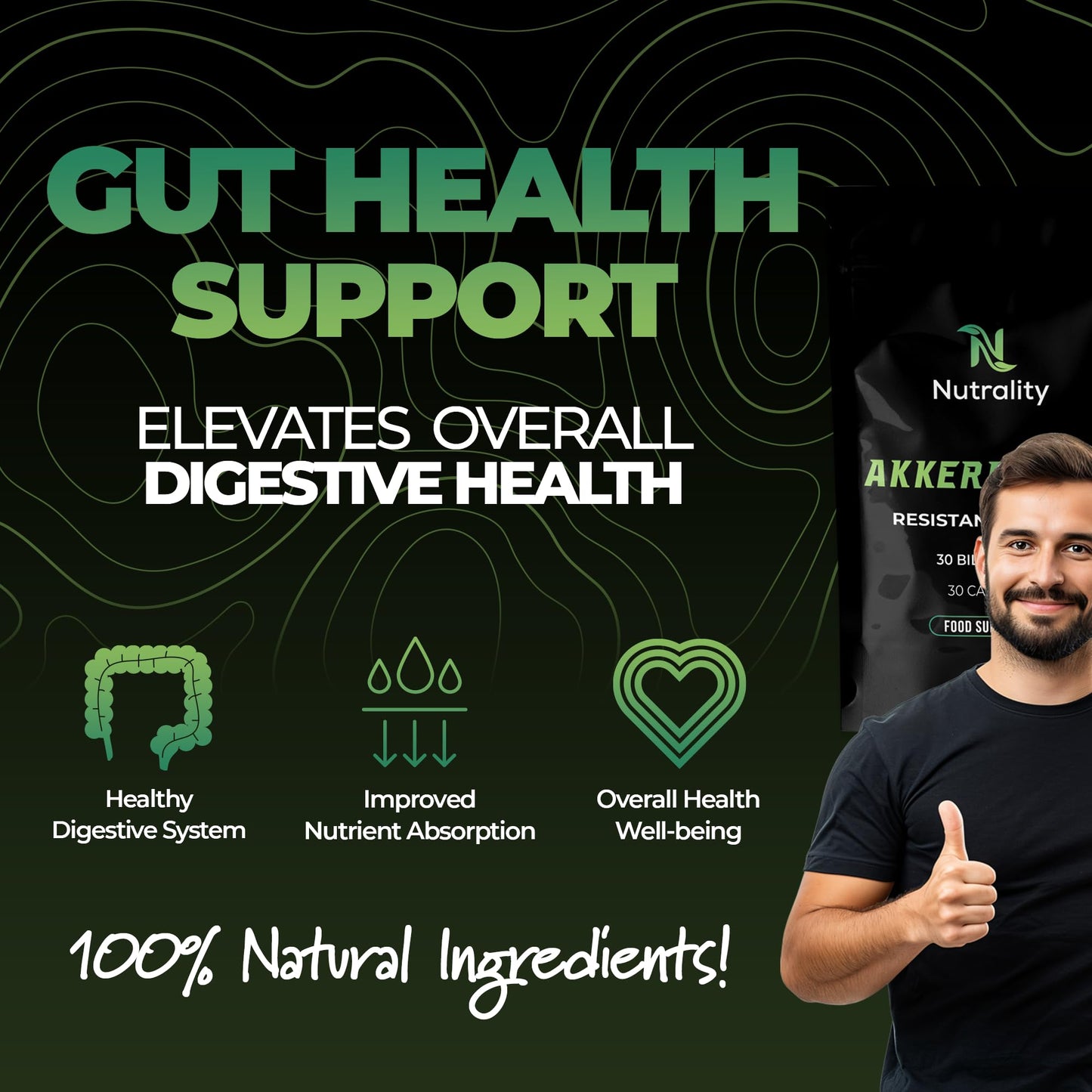 Nutrality Akkermansia Supplement | 30 Capsules with 30 Billion AFU | Resistant Starch for Gut Health | Freeze-Dried for Freshness | Delayed Release for Optimal Absorption | Probiotic Support