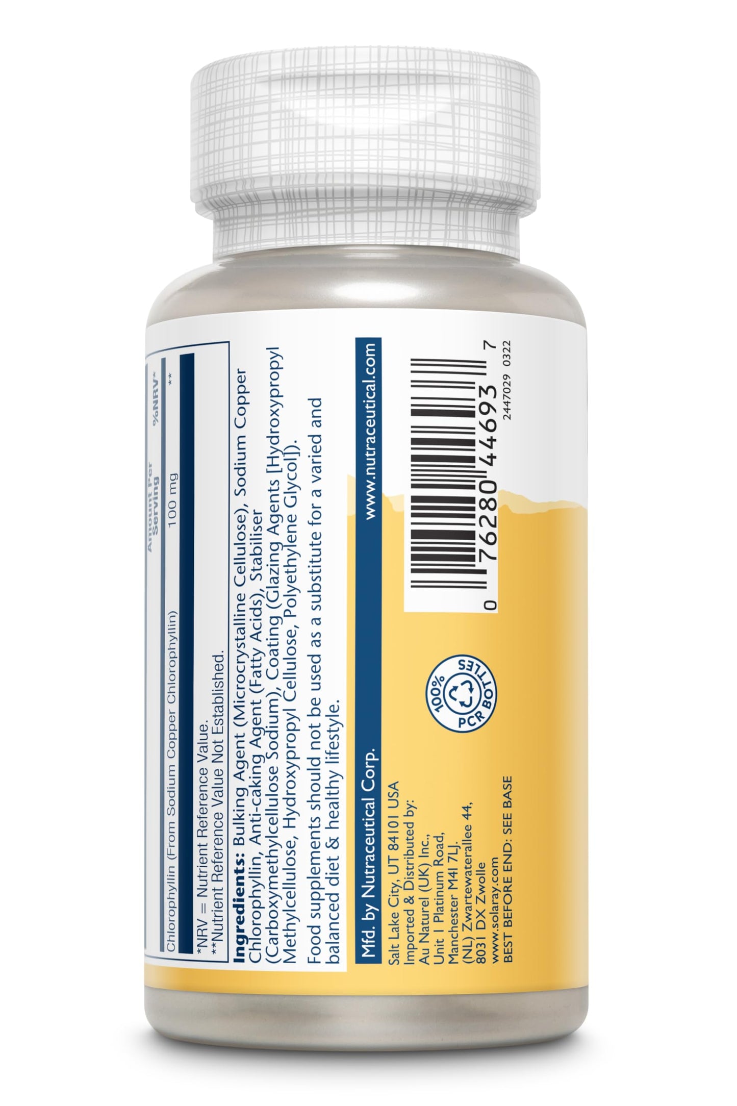 SOLARAY Chlorophyll - 60 Vegan Tablets not Capsules - High Strength Chlorophyllin Supplement from Sodium Copper - Lab Verified - Solaray