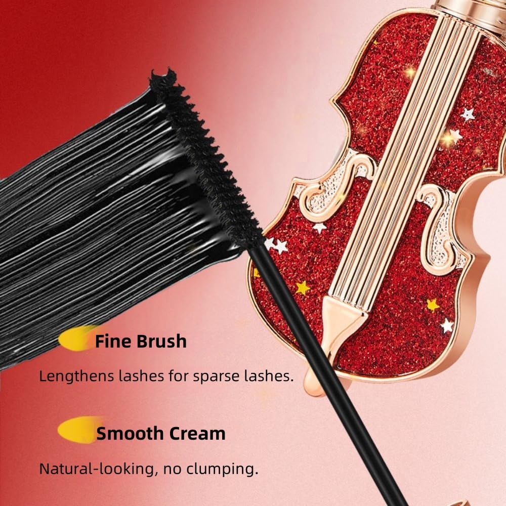 MAYEON Violin-Shaped Design Mascara with Fine Brush, Waterproof Mascara for Short Lashes, Defining, Curling, Volume and Length, No Flaking, No Clumping, Smudge Proof, Black