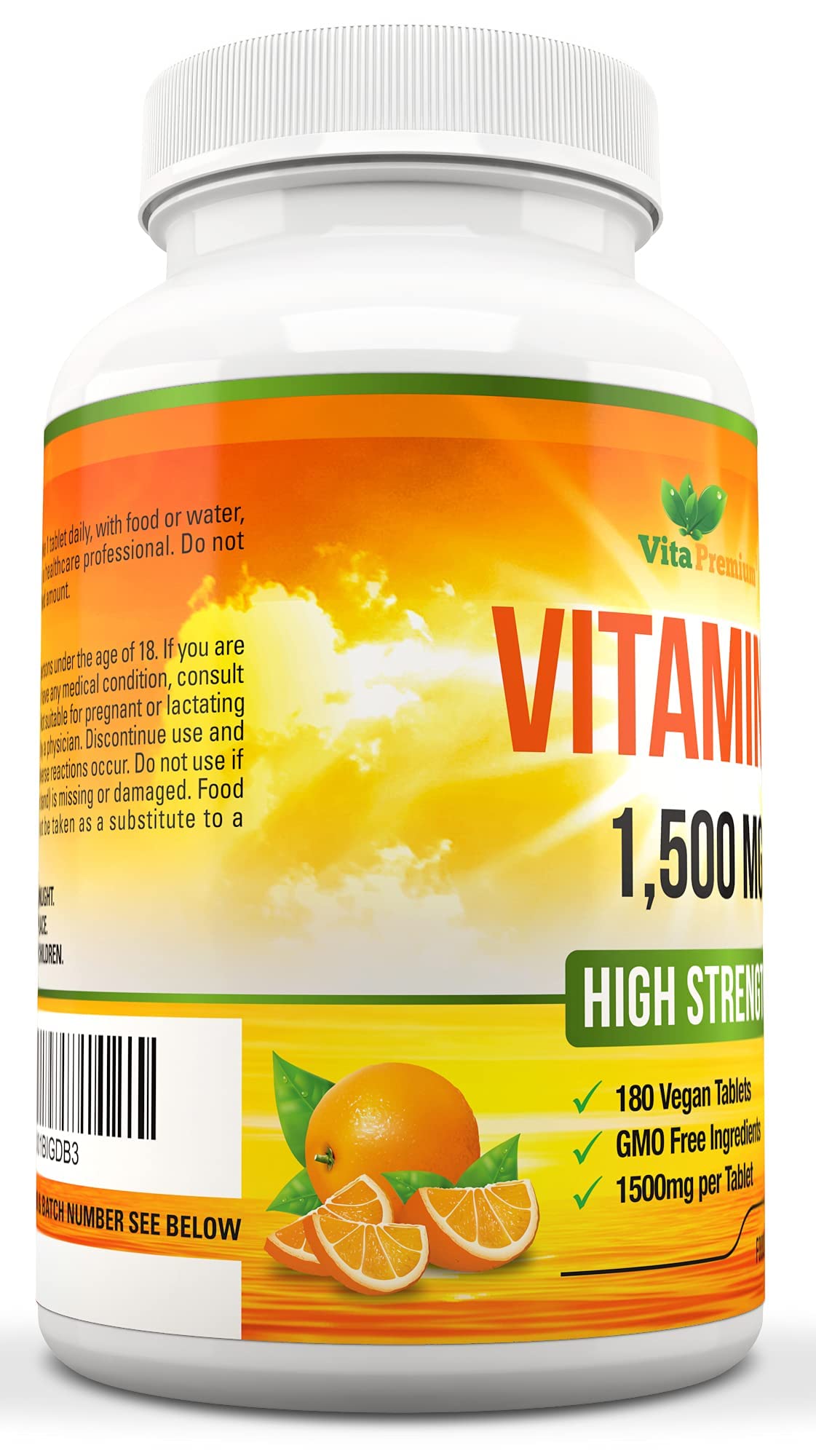 Vitamin C 1500mg per Tablet, High Strength 180 Vegan Tablets, Food Supplement, 6 Month Supply - Made in UK