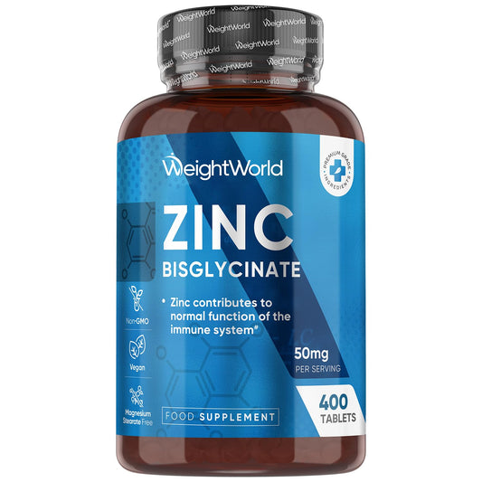 WeightWorld Zinc Tablets 50mg | 400 Tablets | 6+ Months Supply | Zinc Supplements for Men & Women - 2-a-Day | Travel-Friendly | No Artificial Flavours Added | Non-GMO, Vegan & Magnesium Stearate-Free
