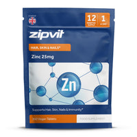 Zipvit Zinc 25mg Pouch, 12 Months Supply, Recommended Dose Zinc Supplement, Supports Hair, Skin, Nails, Bones & Vision, Promotes Immunity, Fertility & Reproduction for Men & Women, 360 Vegan Tablets