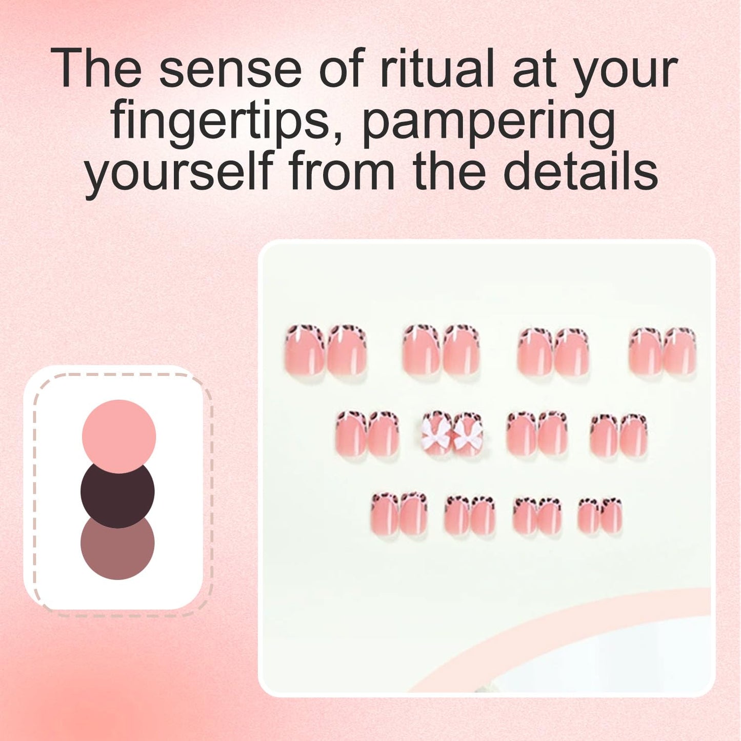 Generic Leopard French Tip Press on Nails - Short Square Pink Acrylic Fake Nails with Jelly Glue, Full Cover, 24 Pcs, Cute Bow Design, Durable & Easy to Apply for Women