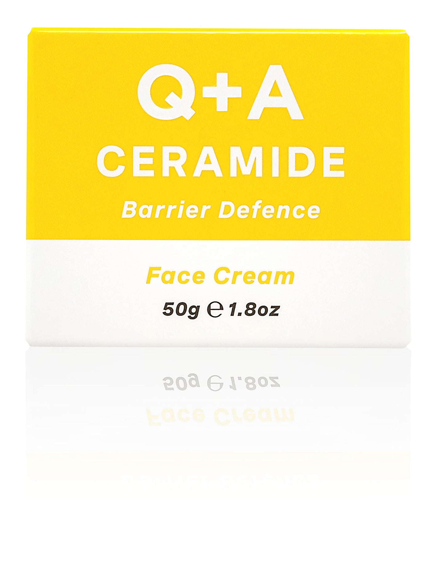 Q+A Ceramide Barrier Defence Face Cream, a face moisturiser containing Cinamides, Pro Vitamin-E, and Squalane, to improve skin moisturisation and elasticity, 50g