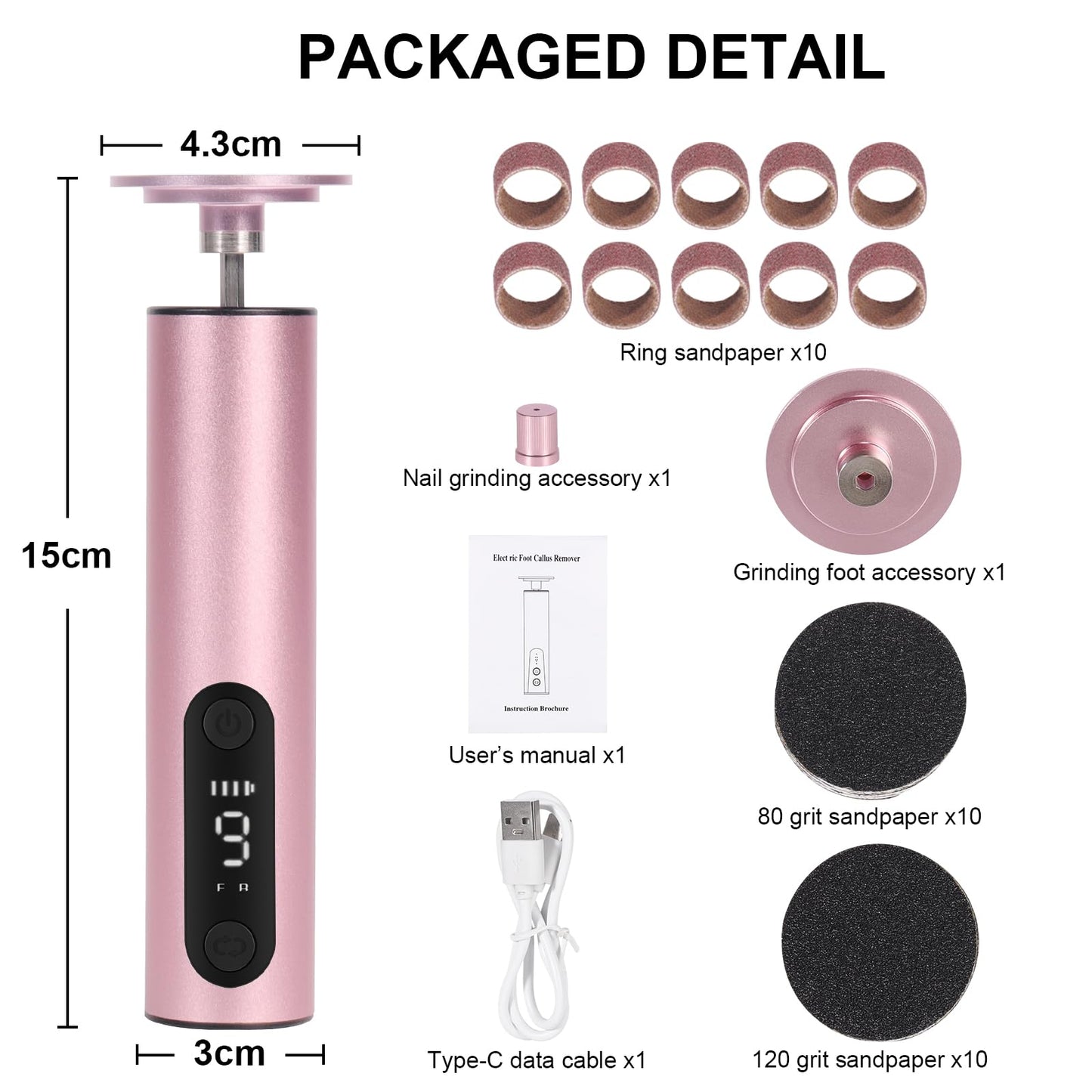 jianyana Jianyana 2 in 1 Electric Foot File, 9-Speed Pedicure Sets for Feet Electric Foot File with Digital Display Hard Skin Remover for Dry Dead Hard Skin Feet Callus Remover (Rose Gold)