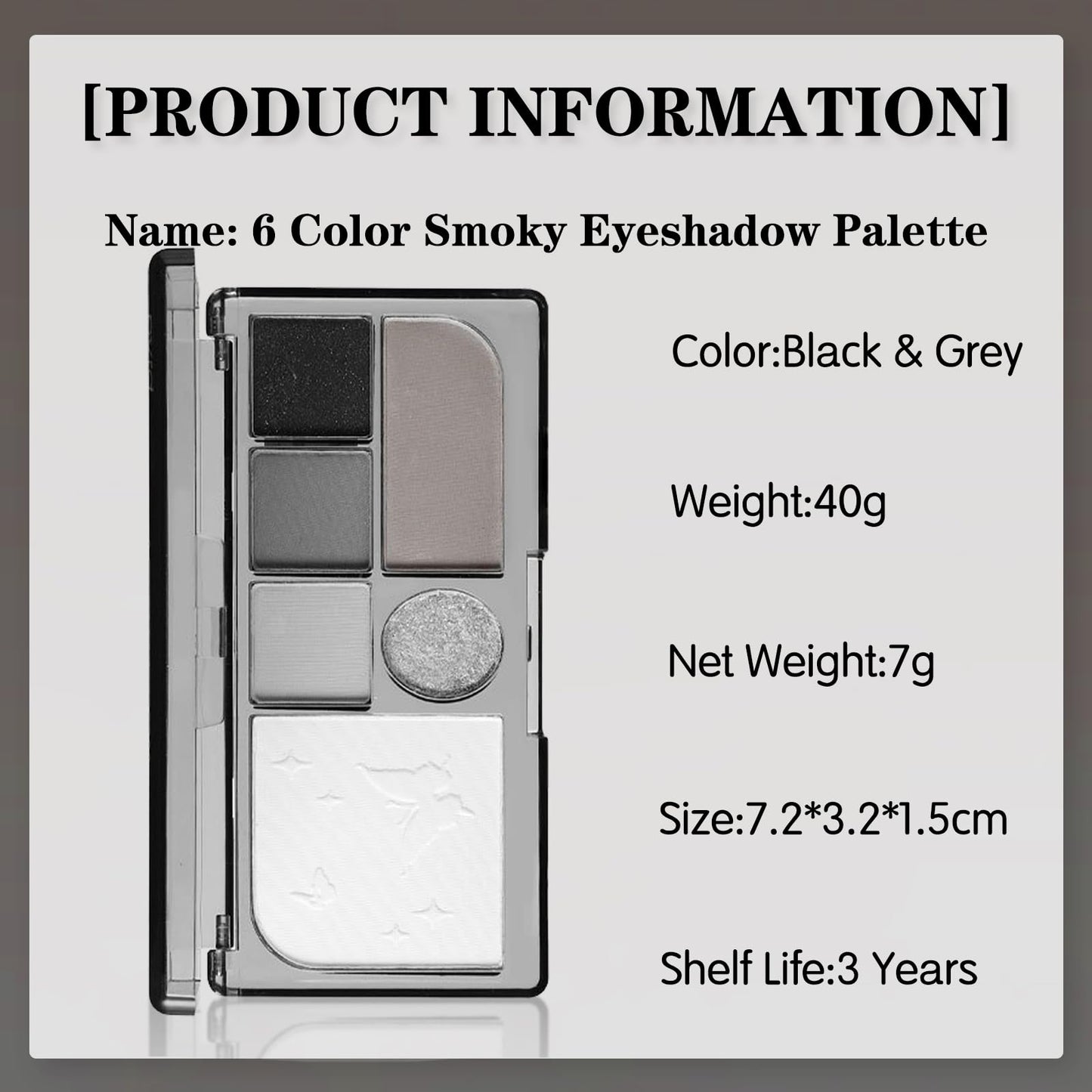 GEEWHILE Eyeshadow Palettes, Black Smoky Eye Shadow Pallets For Women, Highly Pigmented 6 Colors Black Silver Gray White Eyeshadow, Shimmer & Matte Long Lasting Eyeshadow Makeup Kits