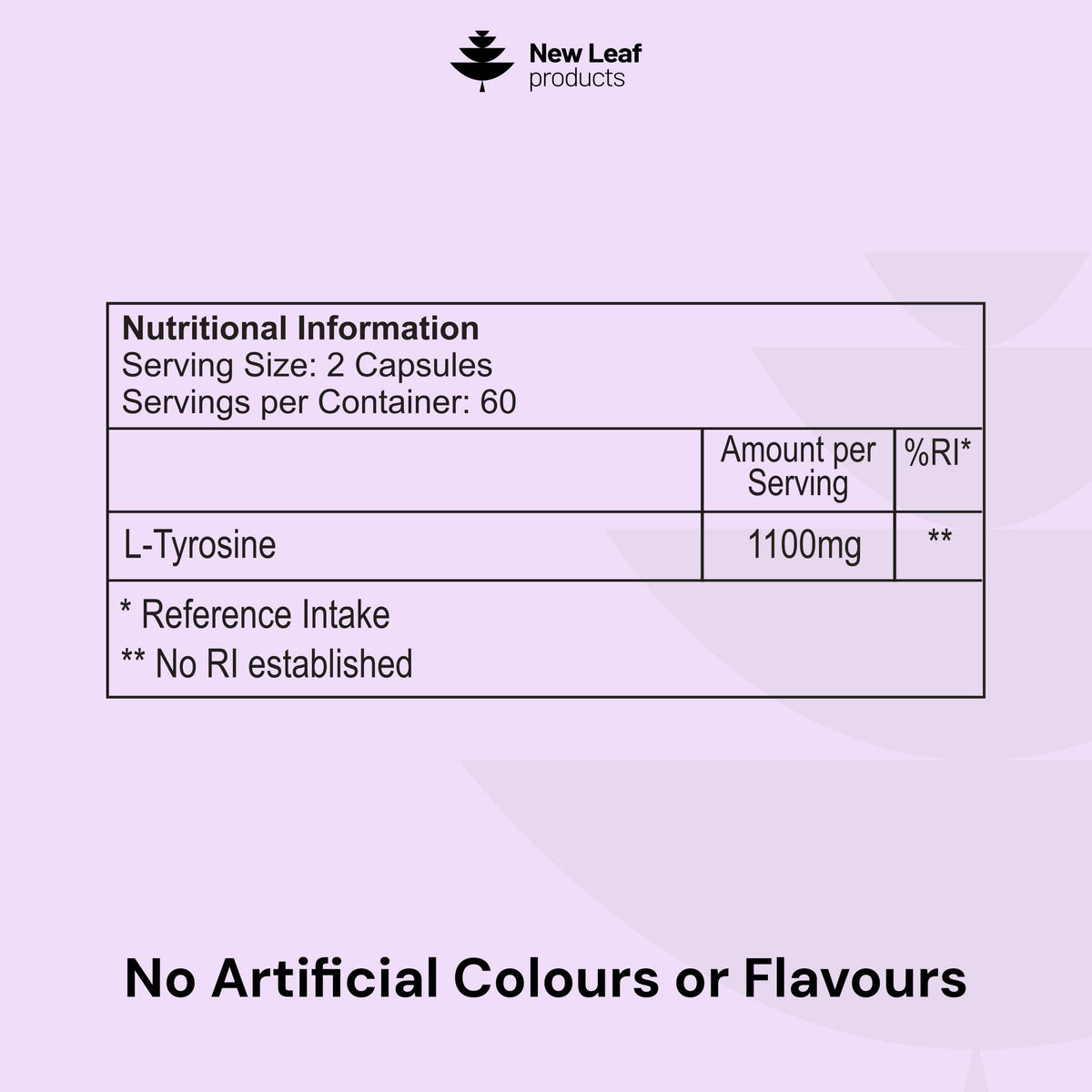 NEW LEAF PRODUCTS L-Tyrosine Supplement 1100mg - Free Form Amino Acid - 120 Vegan Capsules - Fermented High Strength L Tyrosine Supplement - No Artificial Preservatives