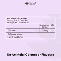 NEW LEAF PRODUCTS L-Tyrosine Supplement 1100mg - Free Form Amino Acid - 120 Vegan Capsules - Fermented High Strength L Tyrosine Supplement - No Artificial Preservatives