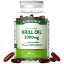 Antarctic Krill Oil 2000mg | High Strength Blend with Omega 3 Fish Oil, Astaxanthin, EPA and DHA | 60 Softgels | Nature's Truth