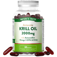 Antarctic Krill Oil 2000mg | High Strength Blend with Omega 3 Fish Oil, Astaxanthin, EPA and DHA | 60 Softgels | Nature's Truth