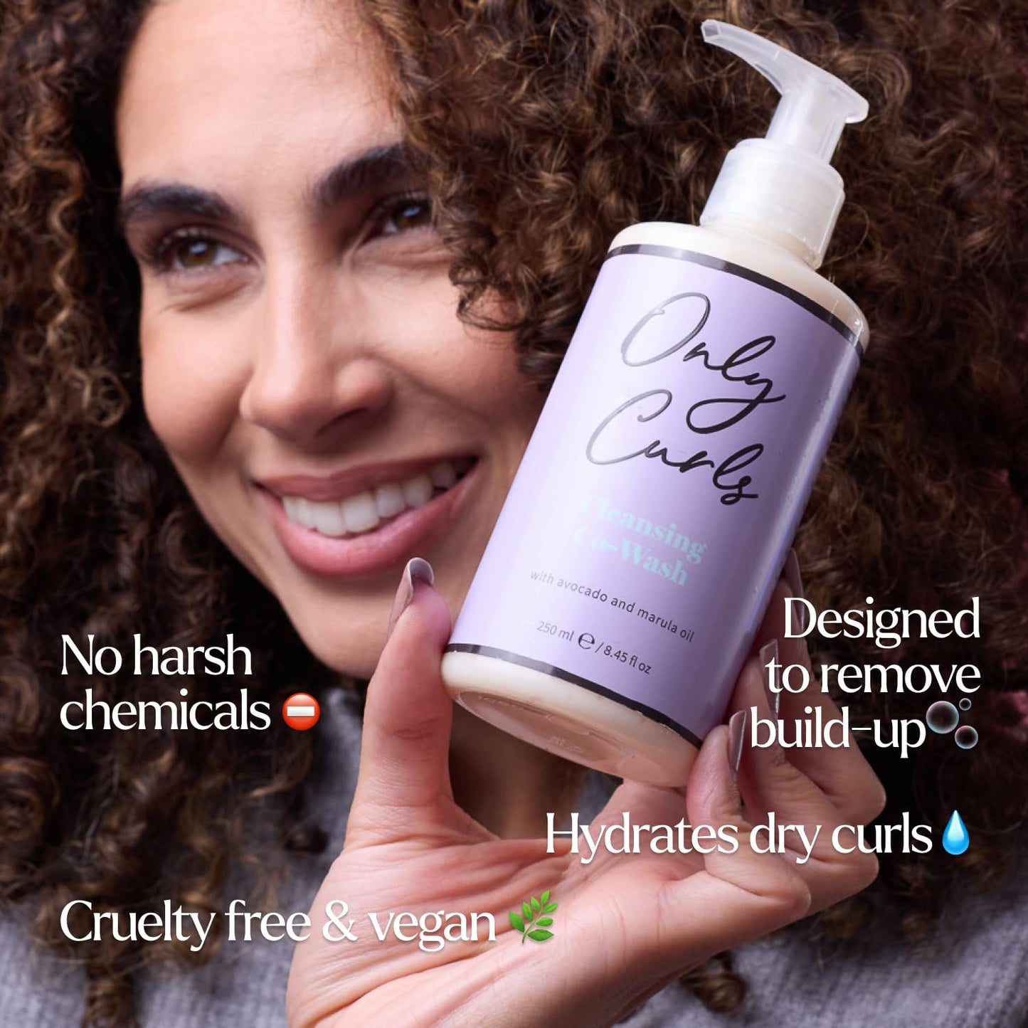 Only Curls Cleansing Co-Wash, 250ml – Moisturizing, Sulfate-Free Conditioning Cleanser for Curly Hair – Gentle Hydration & Frizz Control – Vegan & Cruelty-Free Formula