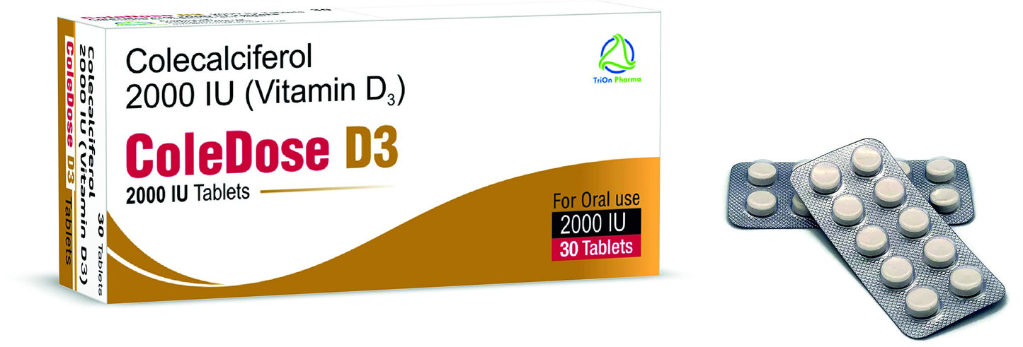 Vitamin D 2000 IU –Equivalent to 50 mcg - ColeDose D3, Premium Vitamin - Easy Swallow 30 Tablets- One a Day