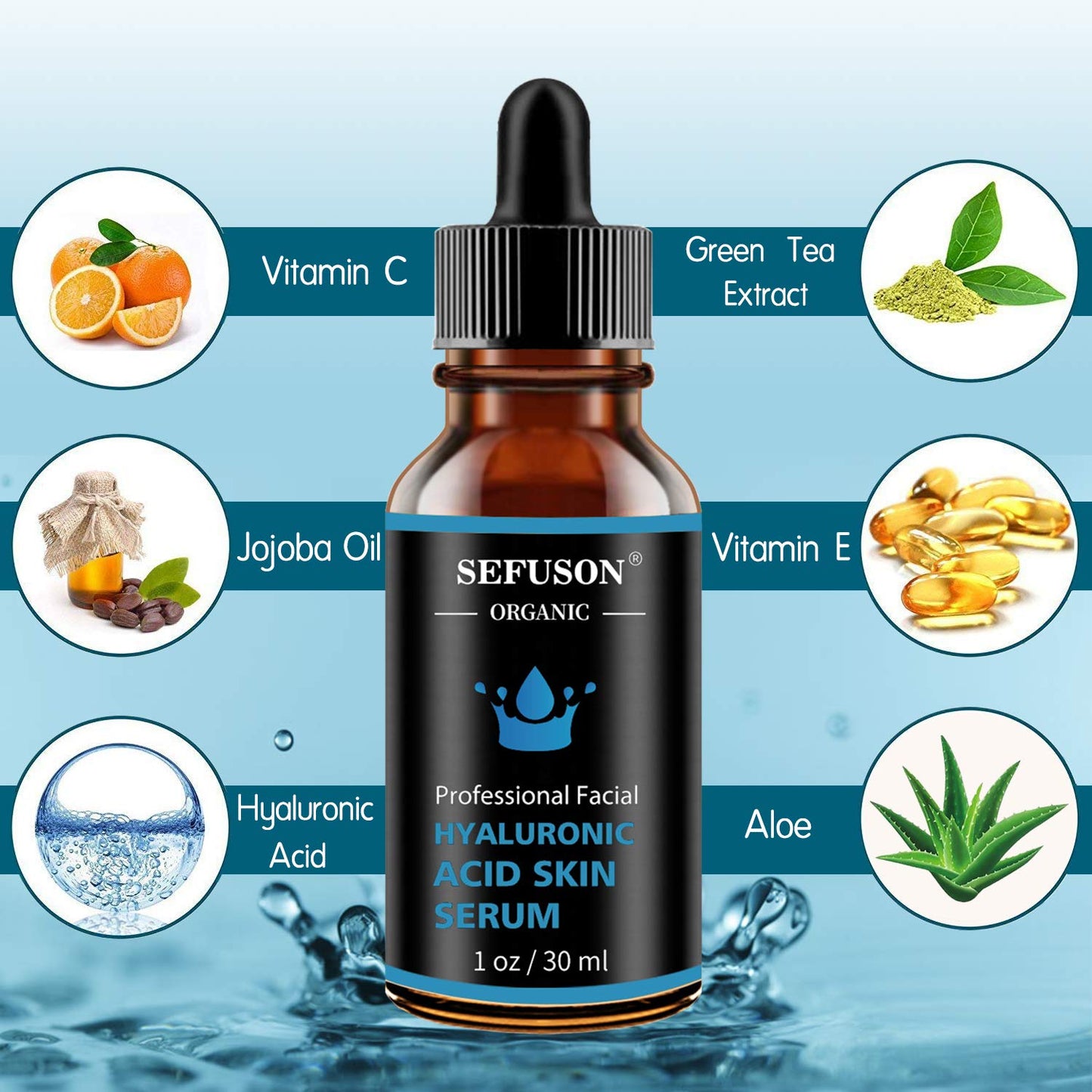 Hyaluronic Acid Serum, Best Pure Hyaluronic Acid Moisturiser for Face, Anti Ageing & Anti Wrinkle Moisturiser Hyaluronic Acid Serum, Fine Lines & Sensitive Skin，Improve Age Spots-1floz(30ml).