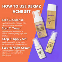 Dermz Acne Treatment - Acne Cream, SPF Face Protection, Face wash & Toner - Set of 4