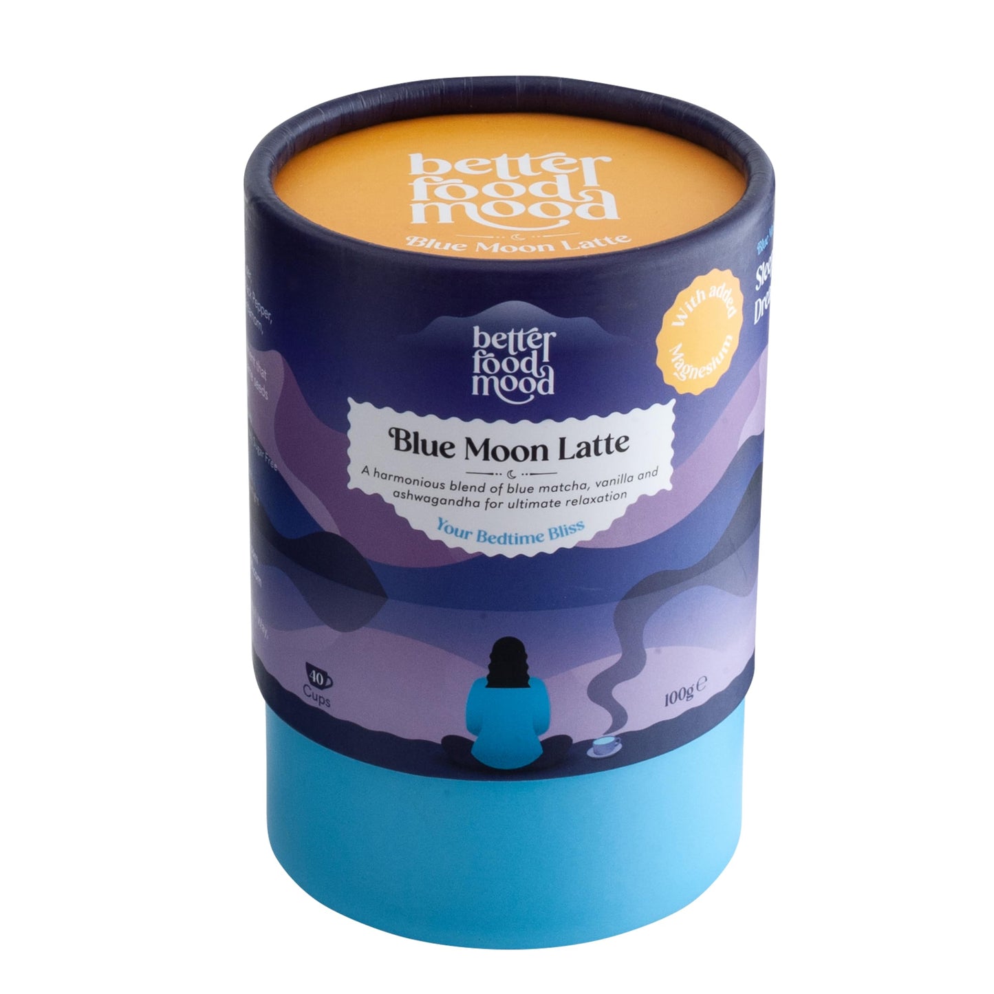 Better Food Mood Blue Moon Latte 100g | Adaptogen Blend with Ashwagandha Powder, Blue Matcha, Spices, Magnesium for Sleep & Relaxation