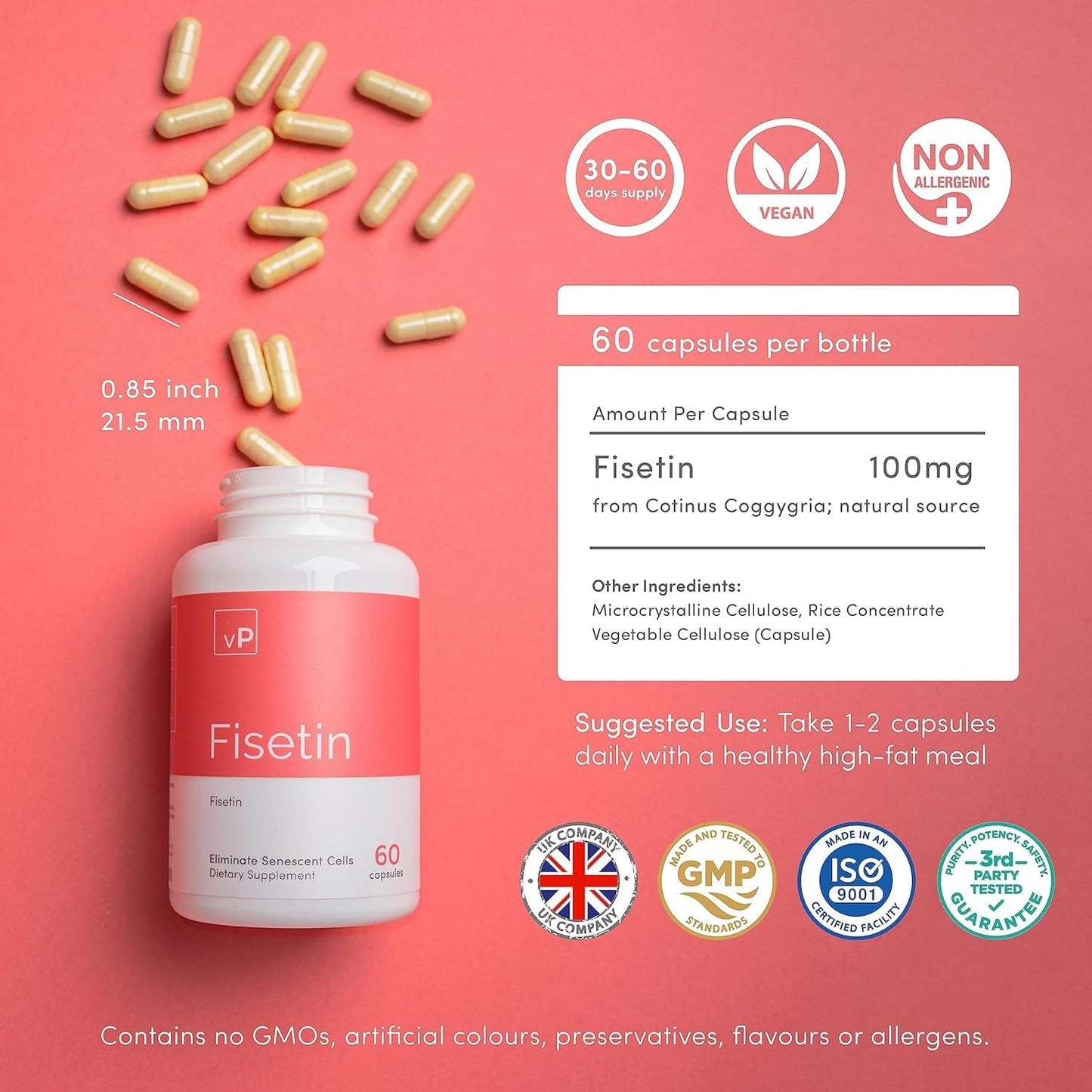 vP Vitality Pro Fisetin Supplement 100mg x 60 Capsules