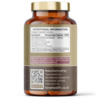 Time Health Lions Mane High Strength Extract - 50% Polysaccharides / 30% Beta 1,3/1,6 D Glucan - No Fillers, Binders or Flow Agents - 3rd Party Tested - UK Made - 60 Capsules