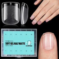 TOMICCA Square Shaped Extra Short Nail Tips - 360PCS Half Matte Soft Gel, No File Needed- Full Cover False Nails, Clear Acrylic & Strong Tips for Press On Extension - 12 Sizes