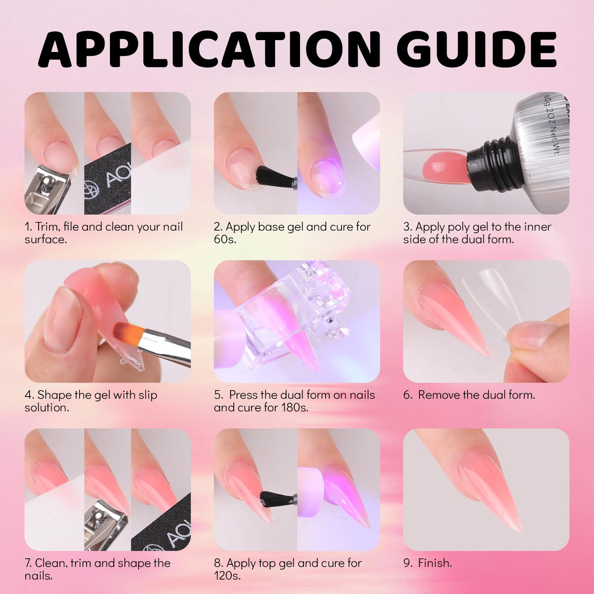 Aokitec HEMA Free Nude Pink Poly Nail Gel - 60g Poly Gel for Natural-Looking Nail Extension & Strengthen 3D Molding French Manicure Builder Overlays Gel Nail Art Home DIY Salon Use