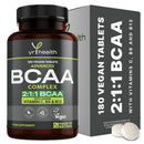 yrhealth Vegan BCAA Tablets 1500mg - 2:1:1 BCAAs Branch Chain Amino Acids L-Leucine, L-Isoleucine, L-Valine with Vitamin B6, C & B12-180 Tablets not Capsules - Made in The UK by YrHealth