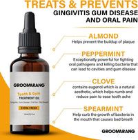 groomarang Groomarang Gum Oil - Made from 100% Pure Botanical Oils (Extra Fresh) Convenient Dropper Bottle for Accurate Dispensing 30ml Includes Stainless Steel Tongue Scraper