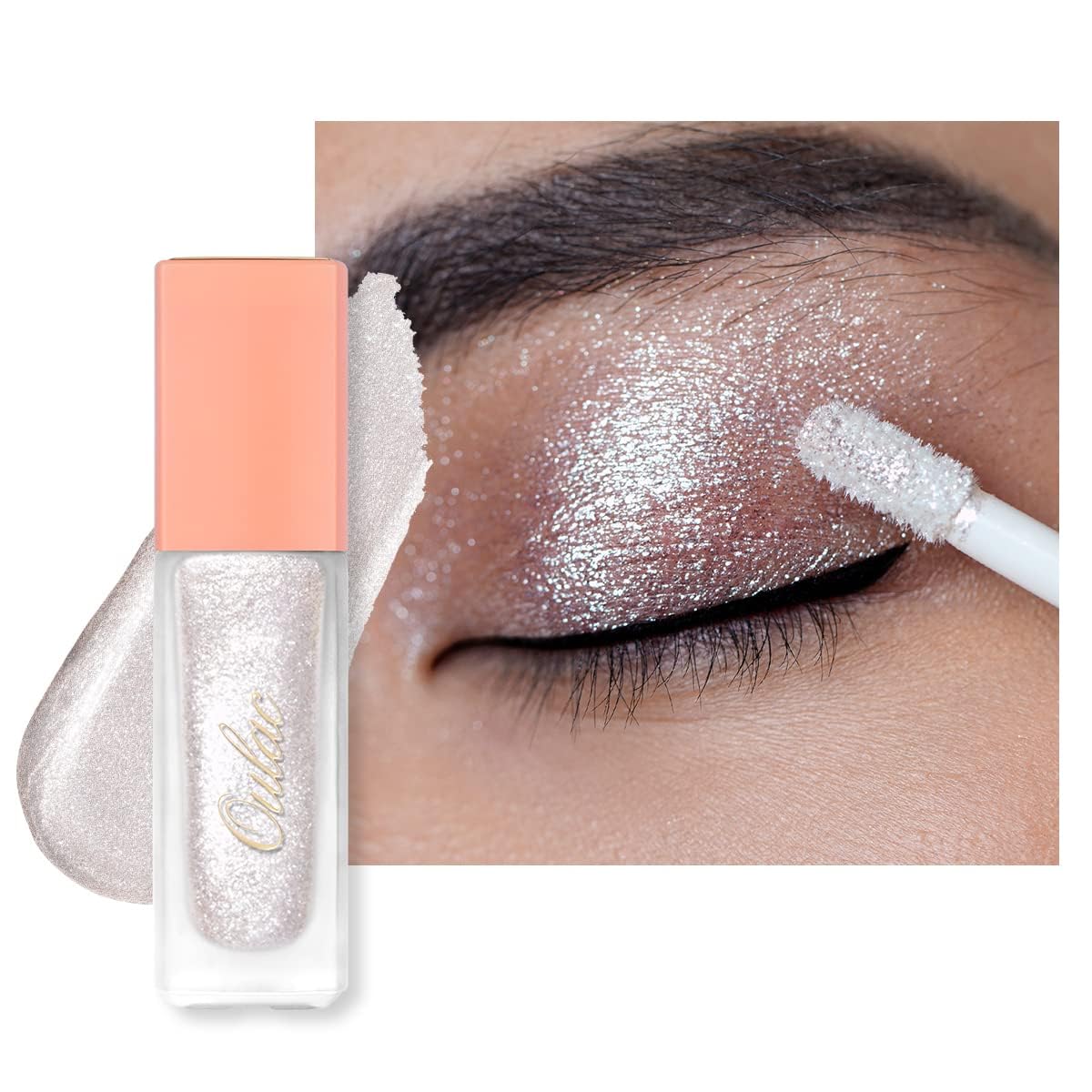 Oulac Liquid Glitter Eyeshadow - Metallic Icy White Eyeshadow Shimmer Eyeshadow with Fine Sparkle & Glow, Blendable Sparkly Eyeshadow Eye Make-up, Crease Resistant, Vegan, 5.4g, Frosted Ice (27)