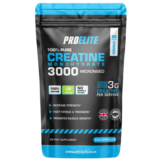 Creatine Capsules x 240 Vegan 3000mg of Unflavoured Creatine Monohydrate per Serving, NO FILLERS & Binders Micronised Pure Creatine Tablets Alternative by PROELITE