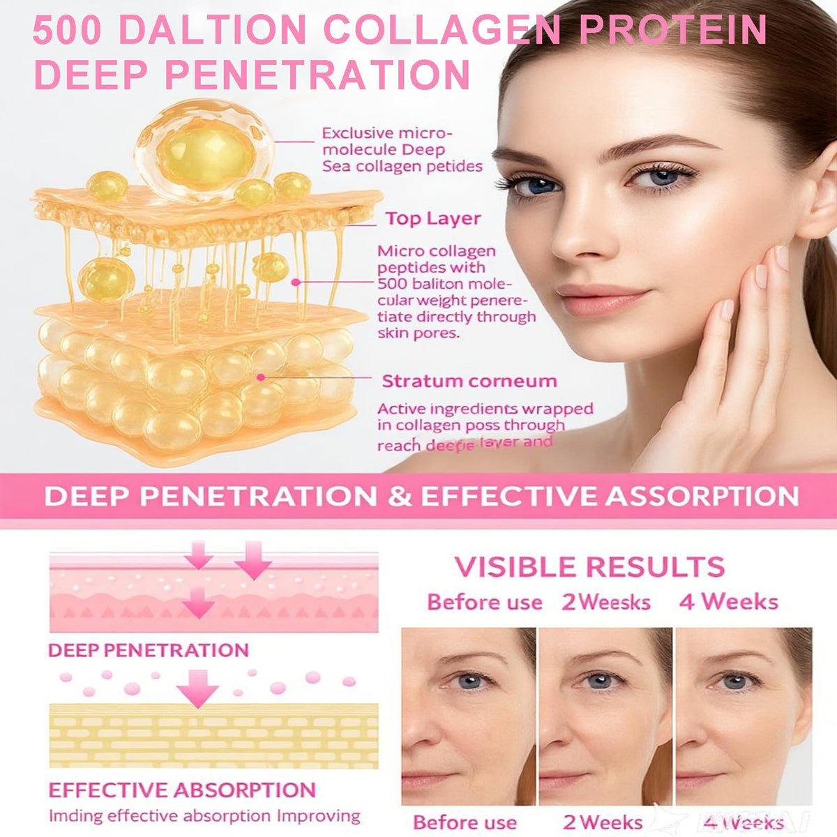 ZYNWEAI Collagen Face Mask, 4Pcs Bio Collagen Sleeping Mask, Overnight Hydration for Dry Skin, Deep Moisturising Anti-Aging Face Mask For Wrinkle Reduction, Skin Elasticity