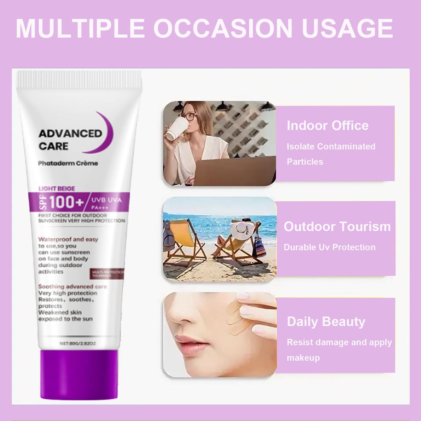 Spf 100+ Sunscreen, Sun Cream For Face & Body, High-Factor Sunblock Waterproof For Women & Girls, Non-Greasy & Lightweight Formula With Soothing Care, Repairs Sun Damage