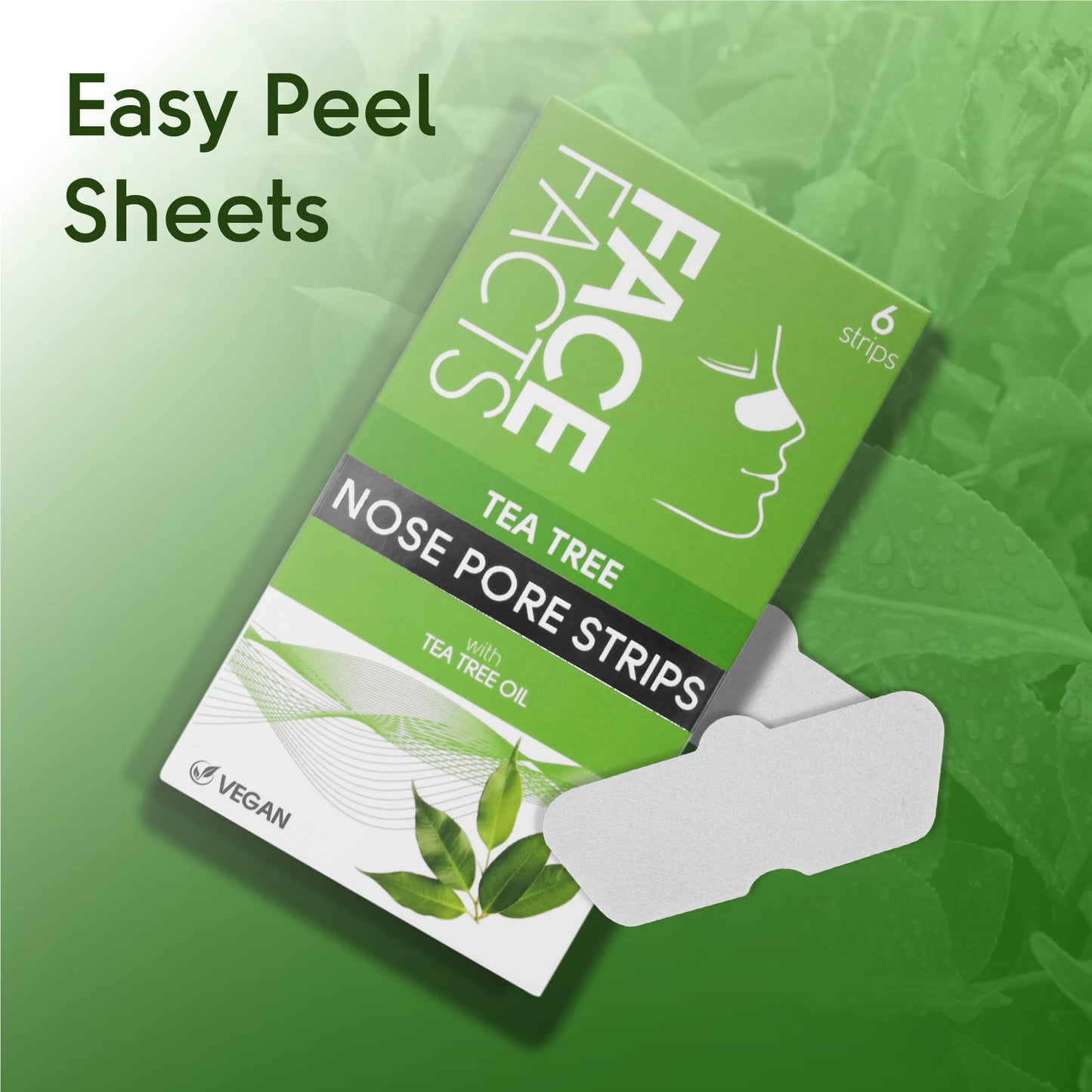 Pretty Face Facts Tea Tree Nose Pore Strips | Draws out impurities & oils, helping eliminate blackheads | 6 strips
