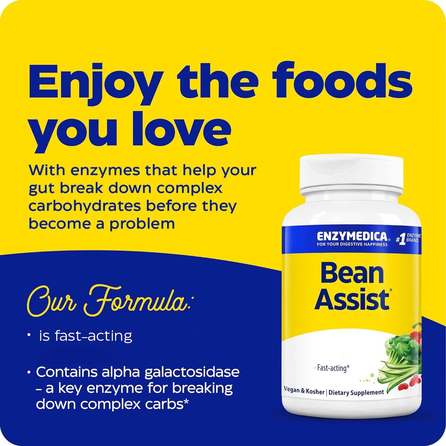 Enzymedica, BeanAssist, Digestive Support, 30 Capsules, Vegan, Gluten-Free, Soy-Free