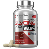 Insynergy Labs Glycine 650mg Per Capsule (Maximum Dose in UK) Superior 98.5% Purity x 120 Vegan Capsules, L Glycine Powder Supplement Amino Acid Supplements