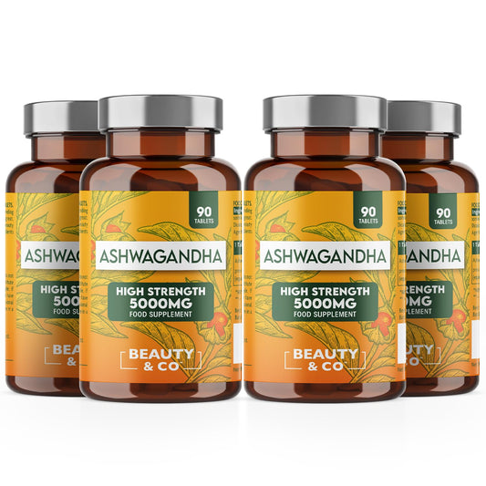 Beauty & Co Ashwagandha 5000mg Tablets, High Strength Ashwagandha- Pure Ashwagandha, Vegan, Made in UK 4 x 90 (360).