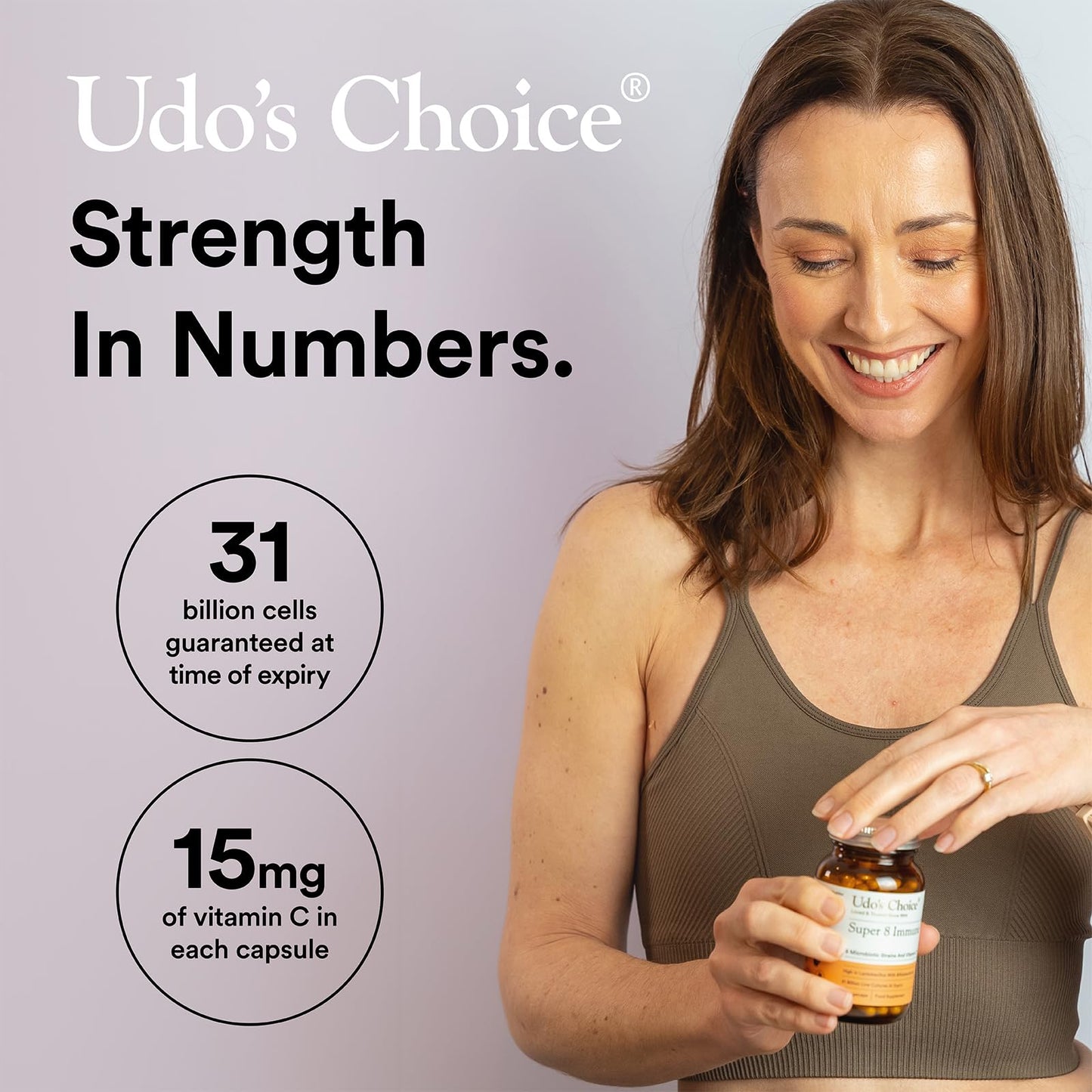 Udo's Choice Super 8 Immune High Strength Probiotics – 42 Billion Cell Count with Vitamin C for Immune Support – 8 Human-Adapted Strains – Gut & Digestive Health – 90 Capsules