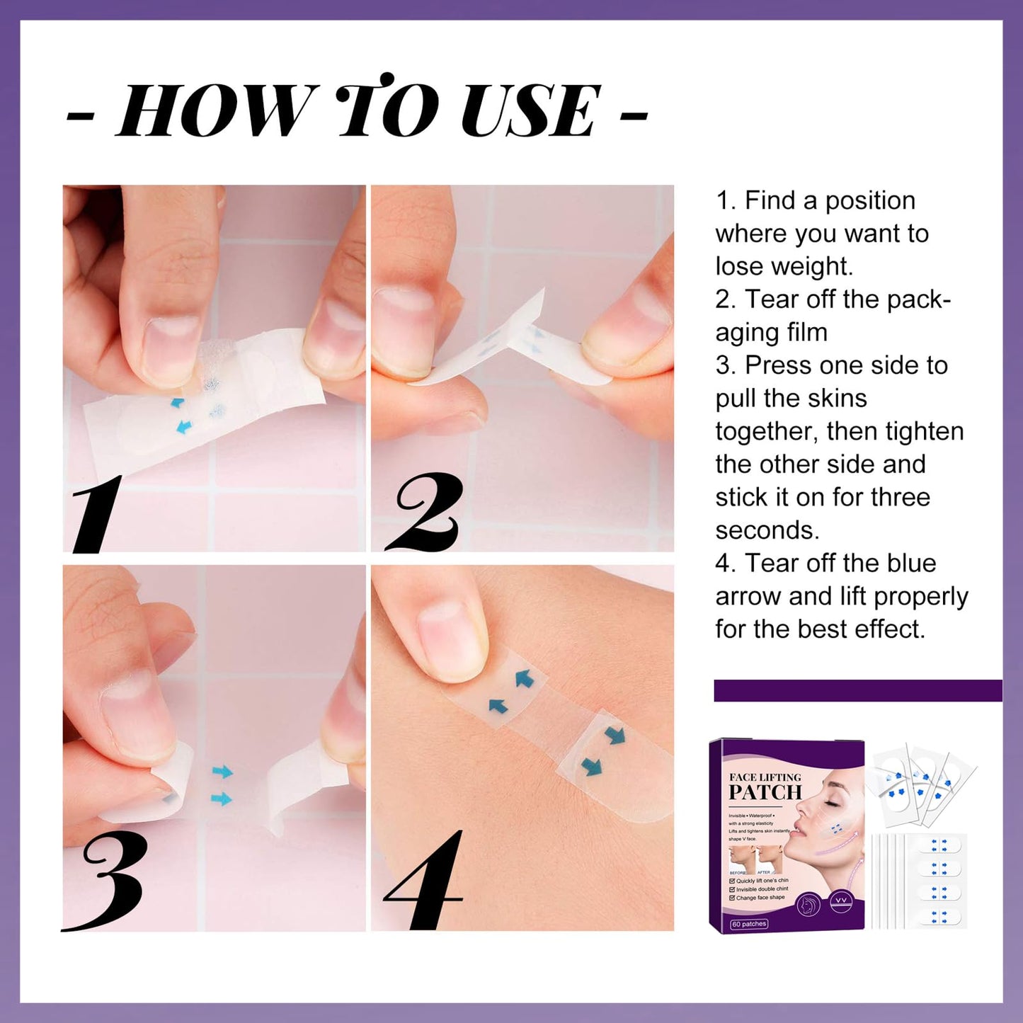 V Edge Patches Face Lift Tape Lifting Waterproof Elasticity Stickers (60 Pcs) - Invisible Anti Wrinkle Makeup Face Lift Tools for Wrinkle Hide & Double Chin Face Instant Makeup Uplift