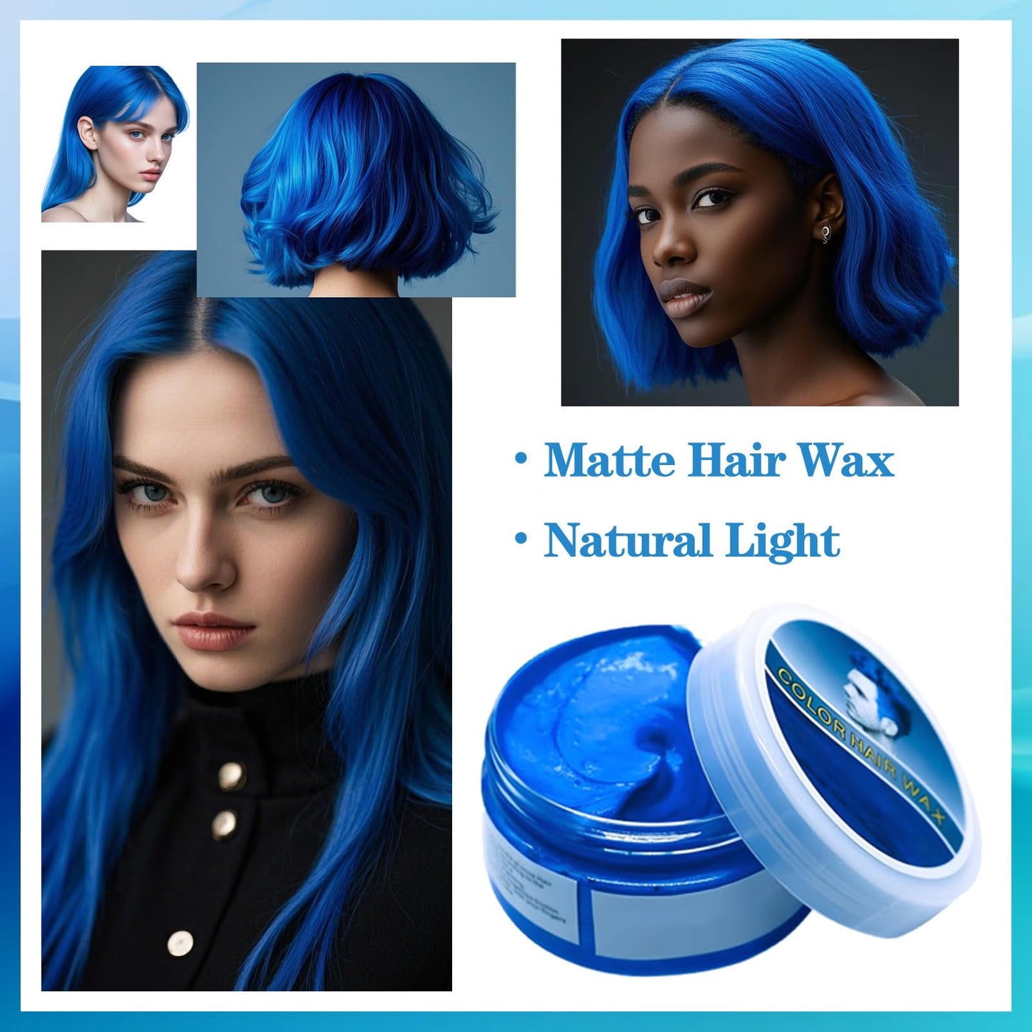 MINSHZEE Hair Wax Blue Temporary Hair Gel, Easy Wash Out Long Lasting Hair Colour, Styling Hair Wax Hair Colour Mud for Men Women Instant Styling (100ml)