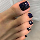 Generic Dark Blue Glitter Gel Starry Sparkle False Toenails - Short Square Full Coverage Press On Pedicure Set In 12 Sizes For Women, Elegant Glamorous Solution For Everyday Wear And Special Occasions
