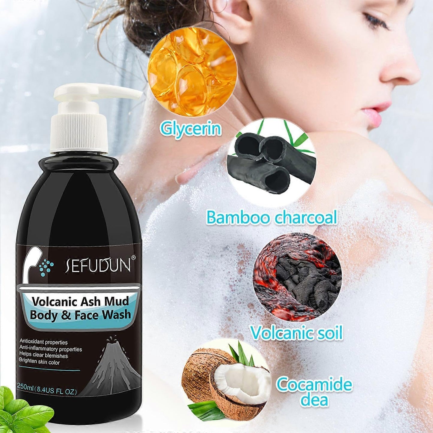 Volcanic Ash Mud Body & Face Wash, 250ml, Antioxidant and Anti-inflammatory Properties