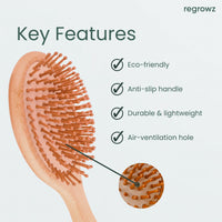 Bamboo Hair Brush by Regrowz – Detangles & Eliminates Knots – Wooden Brush for Thick & Thin Hair – Anti-Breakage with Round Natural Bristles - Versatile & Durable - Wooden Hair Brush For Women & Men