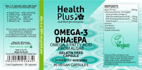 Health Plus Omega-3 DHA:EPA 500mg (Vegan) : Algal Oil Omega-3 Fatty Acid : 90 Vcaps, in a Planet-Friendly 99% Recycled Pot