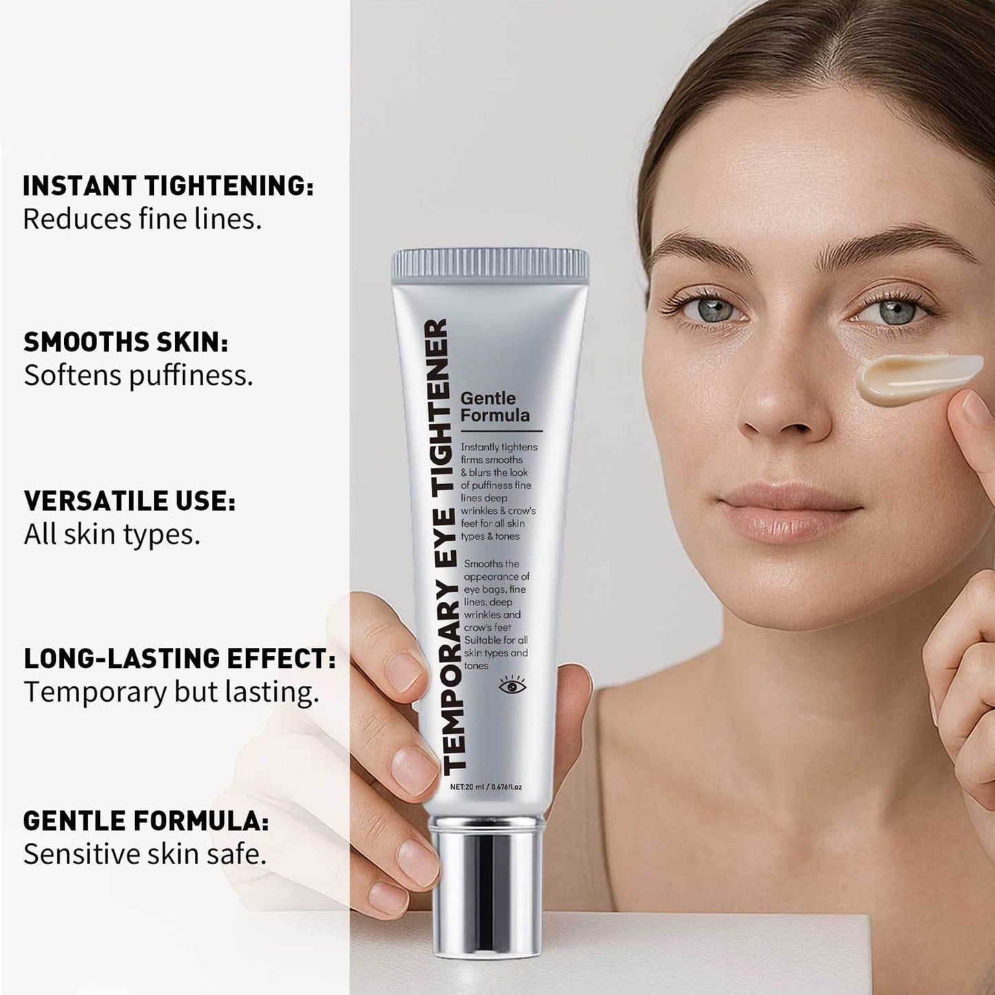 Davtue Perfection Eye Tightener, Temporary Eye Tightener, Instant & Temporary Under Eyes Tightener Cream with Brush, Gentle Skin Care Moisturizing Cream (1)