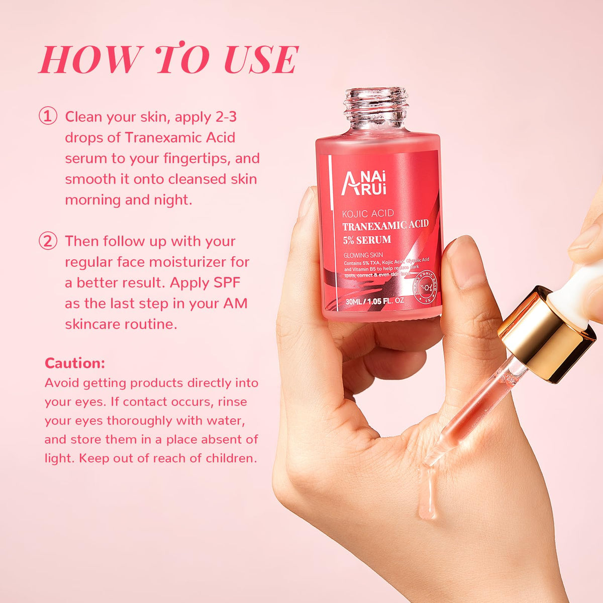 ANAI RUI ANAiRUi Tranexamic Acid Serum, Dark Spot Correcting Serum with Glycolic Acid + Kojic Acid, Targets Hyperpigmentation, Even Skin Tone, 30 ml