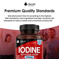 NEW LEAF PRODUCTS Iodine Tablets 500mcg 365 (1 Year Supply) Vegan High Strength Tablets Iodine Supplements, Natural Source of Iodine from Potassium Iodide GMO Free, GMP, Made in UK by New Leaf