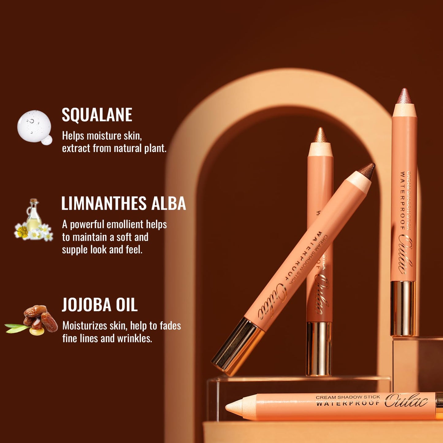 Oulac Nude Champagne Eyeshadow Stick - Shimmer Eye Shadow Pencil for Highlighter, Waterproof & Long Lasting, Blendable Glitter Eye Makeup, Vegan & Cruelty-Free 3.8g, (11) Golden Hour
