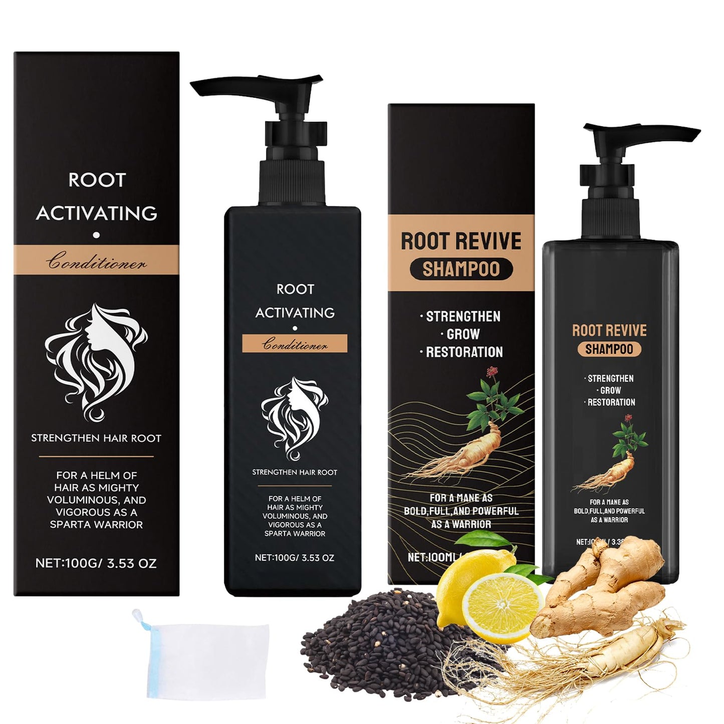 GMHLLES Hair Loss Shampoo Set Mane Root Activator Shampoo for Men Anti-Hair Loss,with nourishing Conditioner+foaming Net,Mane for Men Unisex