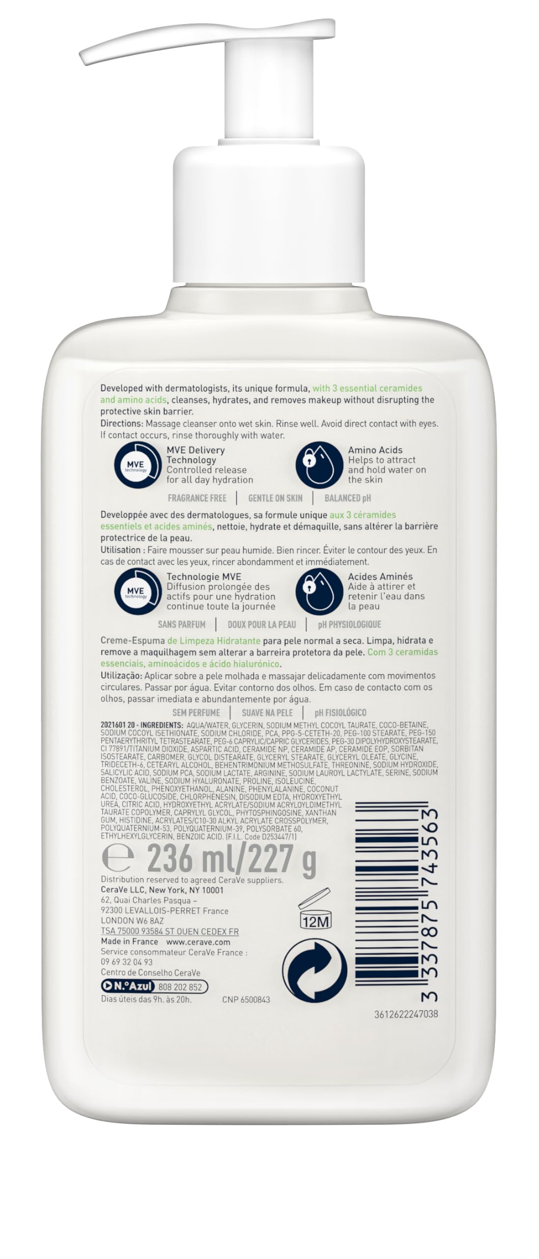 CeraVe Cream-to-Foam Cleanser with Amino Acids for Normal to Dry Skin 236ml